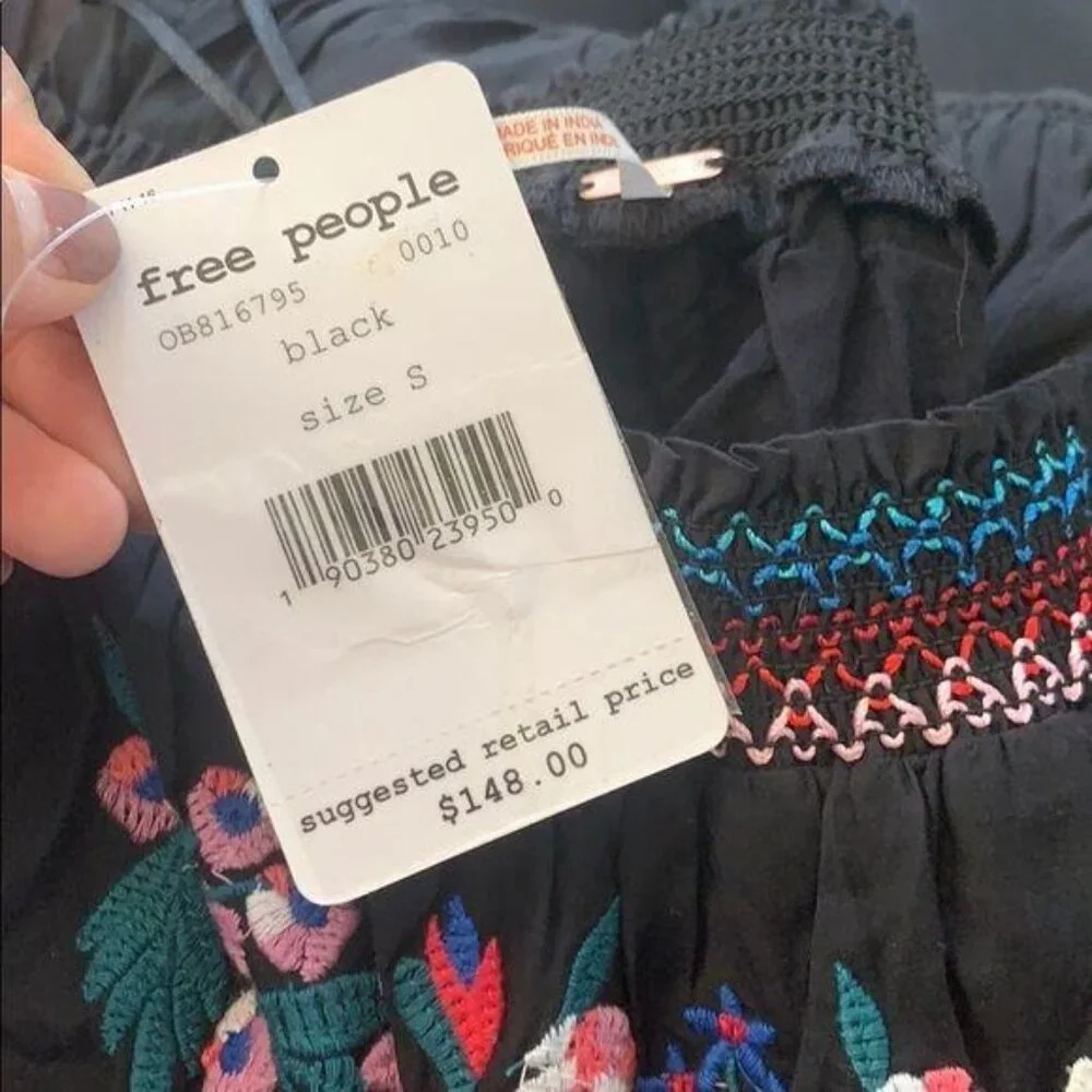 Free People Sunbeams Minidress Size Small Black Floral Embroidered Boho New